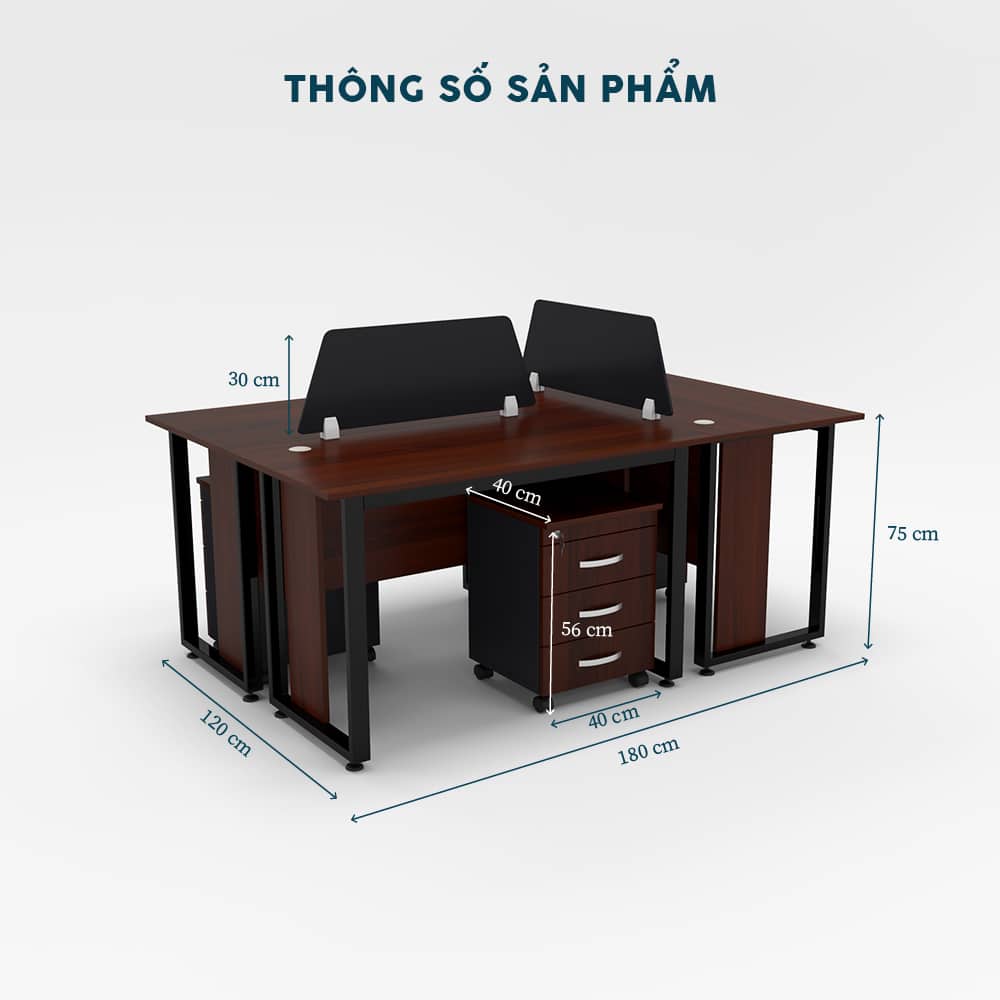Cụm bàn làm việc chân sắt 3 người-FCBNV47 - Ảnh 4